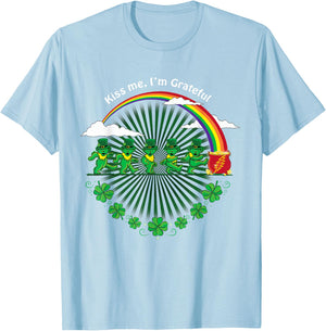 Kiss Me I'm Grateful Leprechauns Rainbow St Patricks Day T-Shirt - T-Shirt | Light Blue