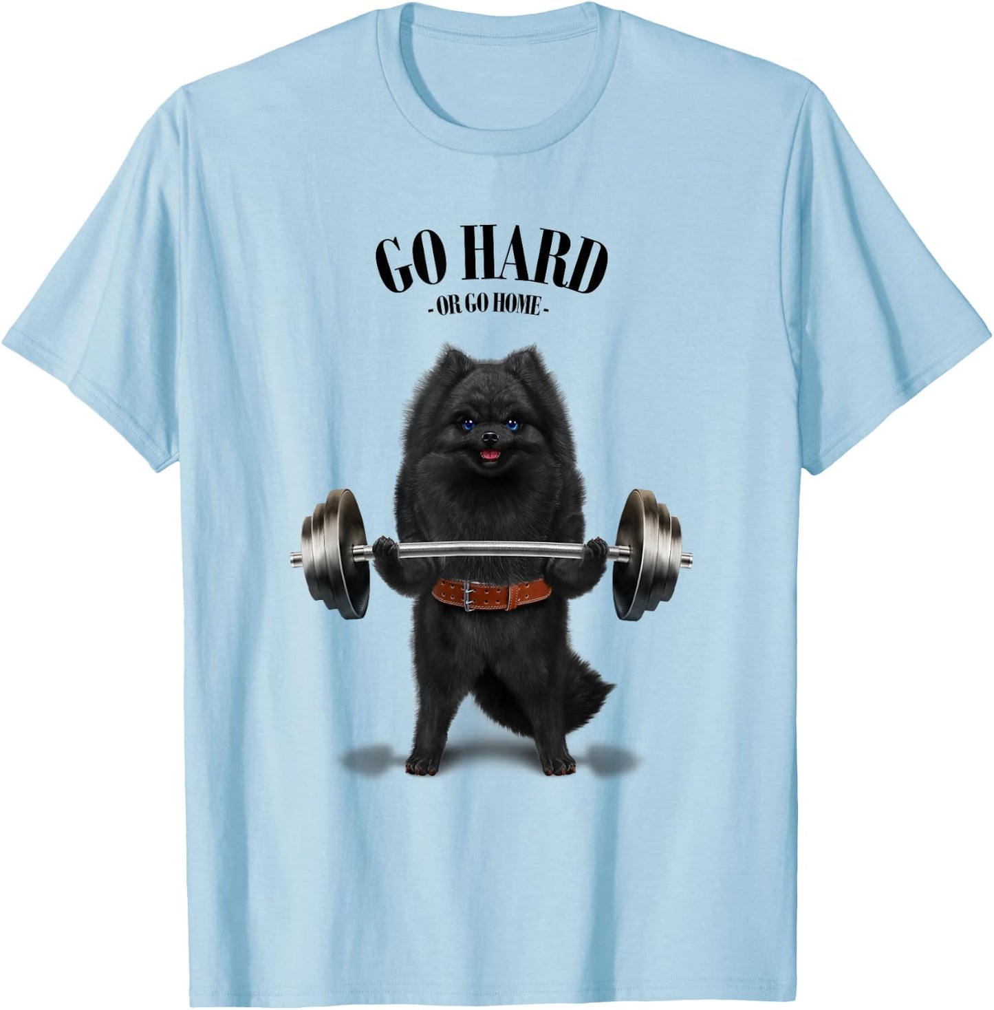 Black Pomeranian Dog Weightlifting in Fitness Gym Women Kids T-Shirt - T-Shirt | Light Blue