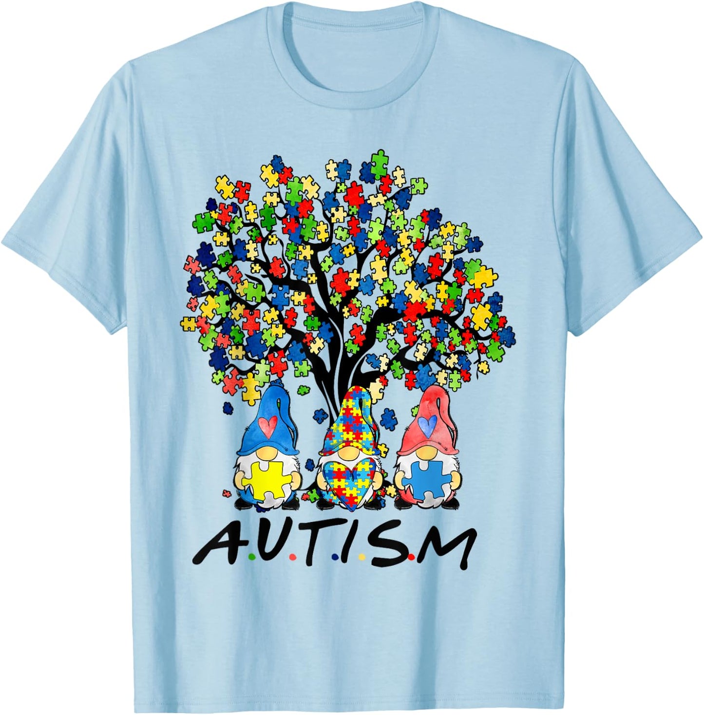 Autism Gnome Awareness Gnomes Men Women Boys Girls Tree T-Shirt - T-Shirt | Light Blue