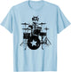 Punk Rockstar Kitten Kitty Cat Drummer Playing Drums Graphic Women Girls Kids T-Shirt - T-Shirt | Light Blue