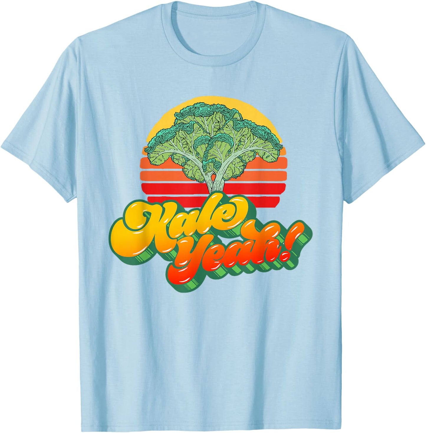 Kale Yeah! Funny Vegetable Vintage Retro 80s Sunset Garden T-Shirt - T-Shirt | Light Blue