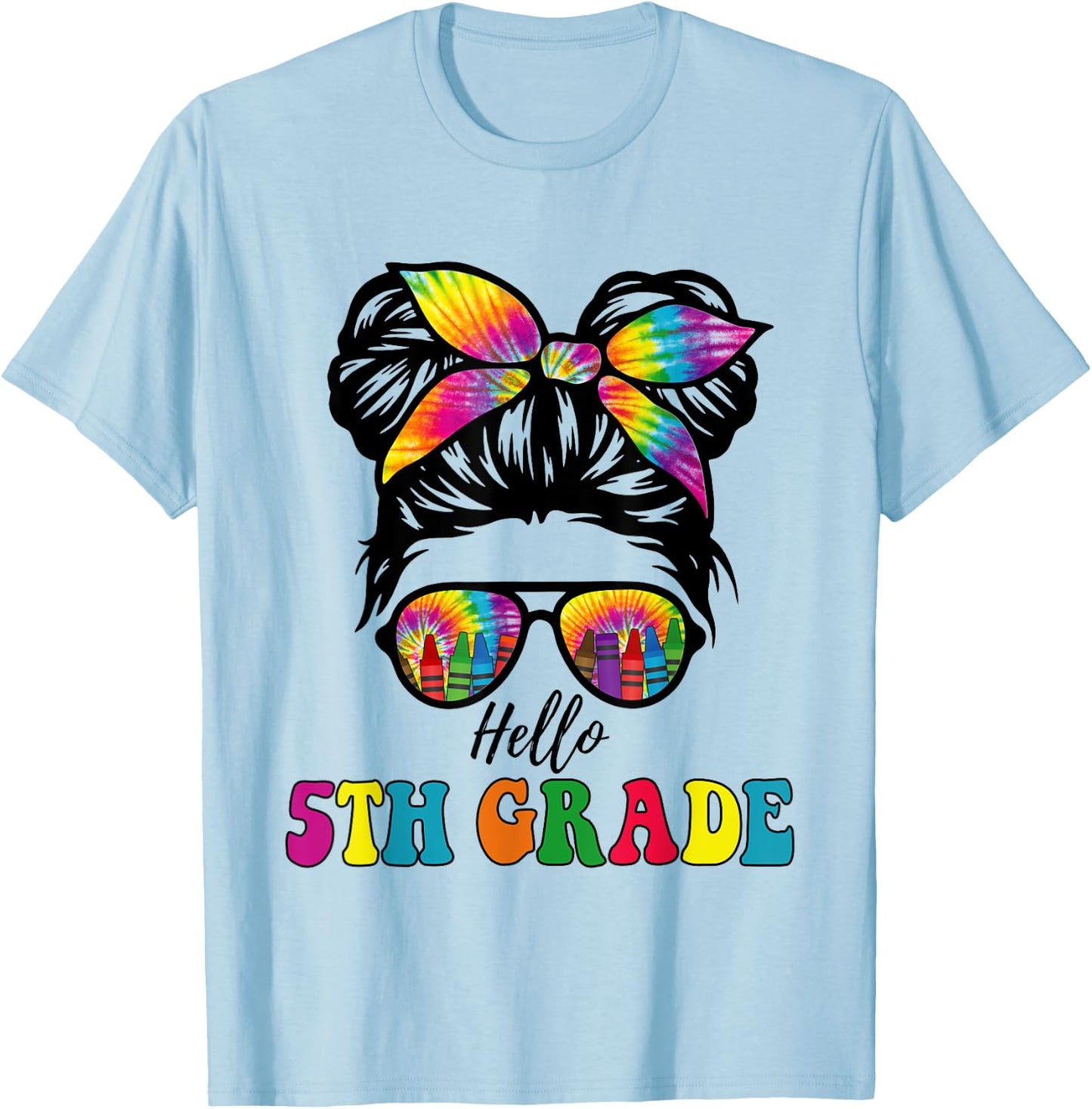 Hello 5th Grade Tie Dye Messy Bun Girl Back to School Kid T-Shirt - T-Shirt | Light Blue