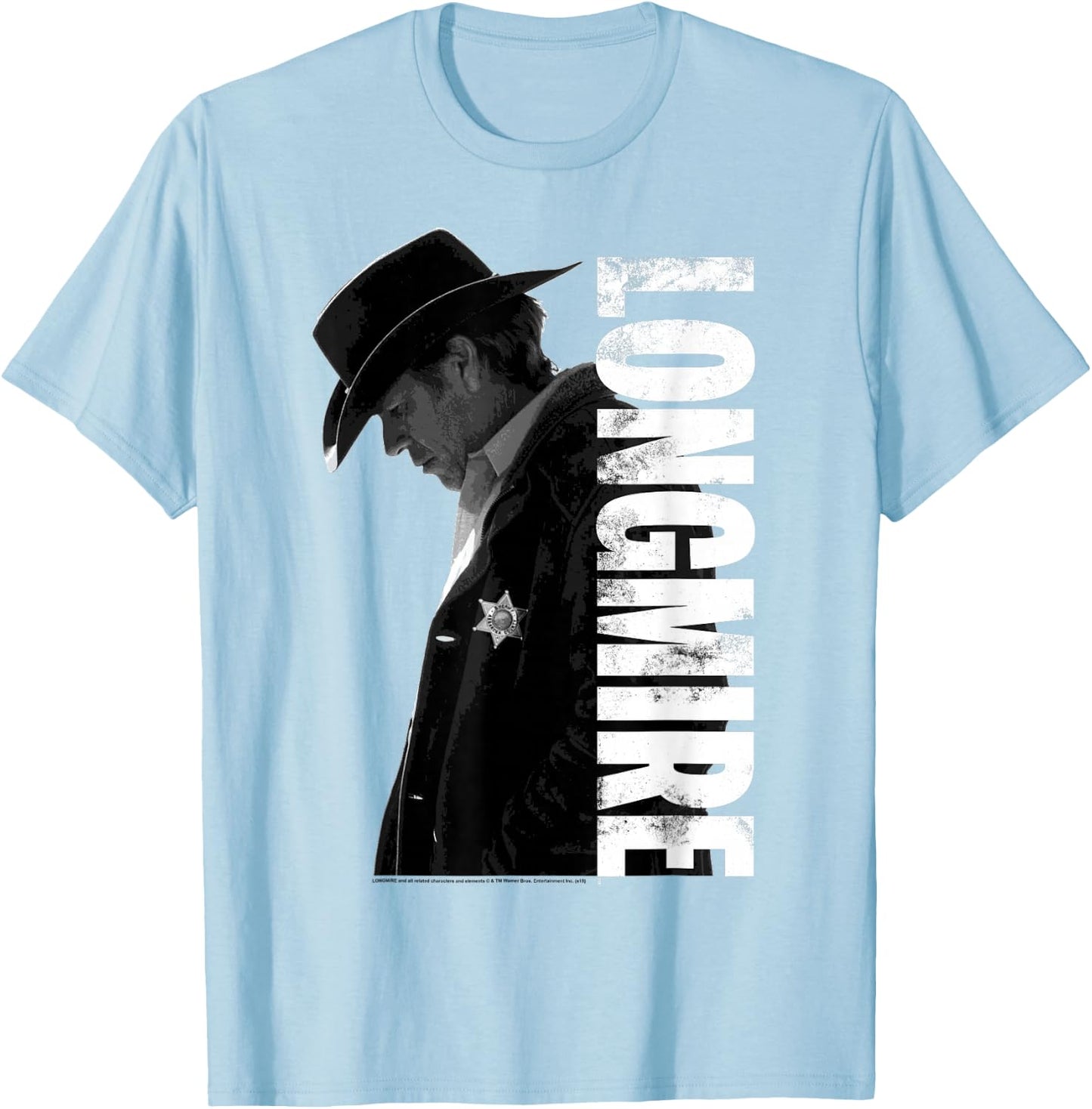 Warner Bros. Longmire Profile - -Adult, Silver, Small, Short Sleeve, , Classic Fit, Cotton, Polyester T-Shirt - T-Shirt | Light Blue