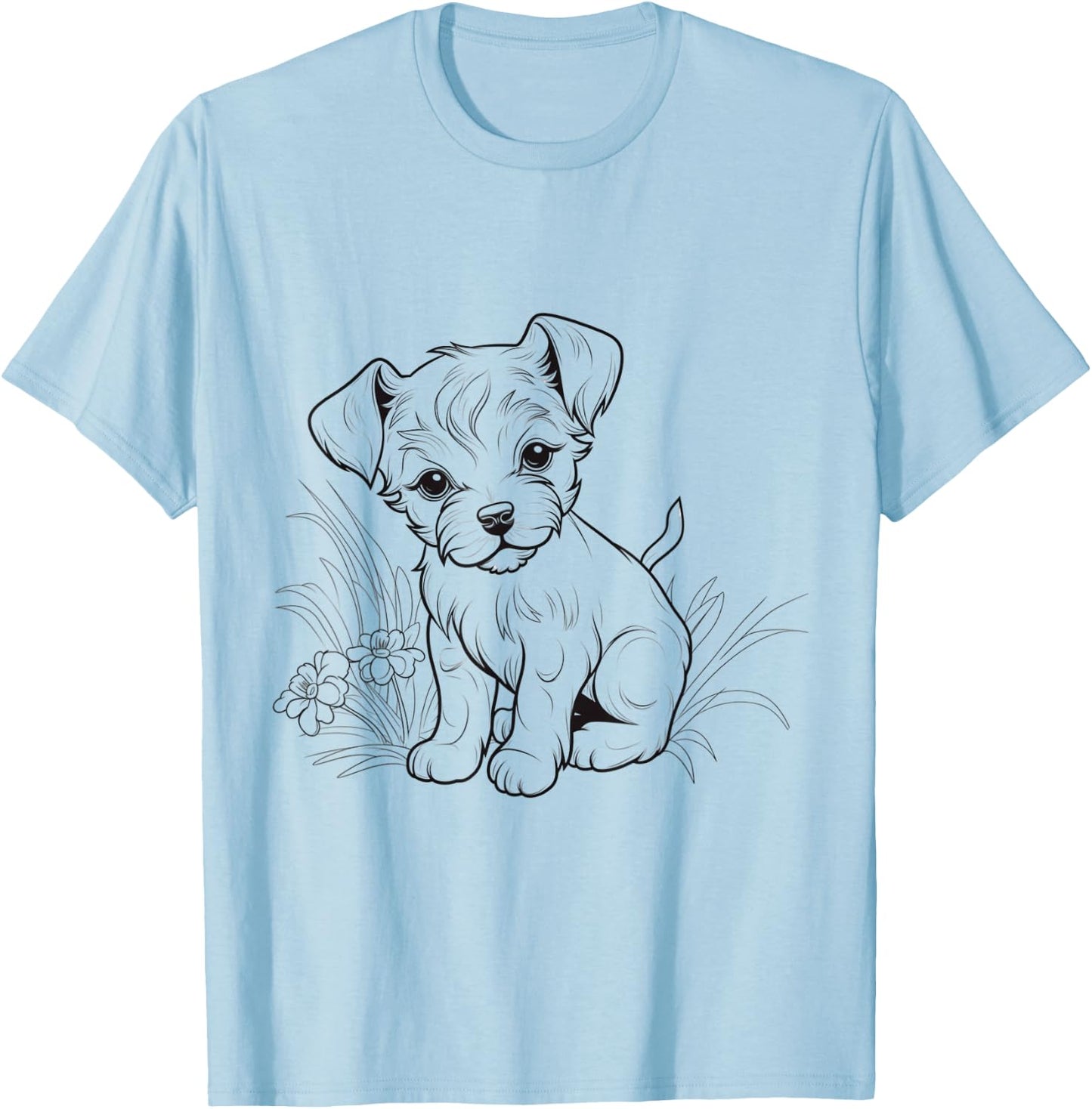 Cute Puppy Line Art – Hand Drawn Dog Sketch Design T-Shirt - T-Shirt | Light Blue