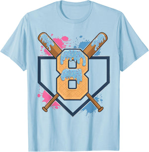 8th Birthday Boy Baseball Ice Cream Drip 8 Year Old T-Shirt - T-Shirt | Light Blue