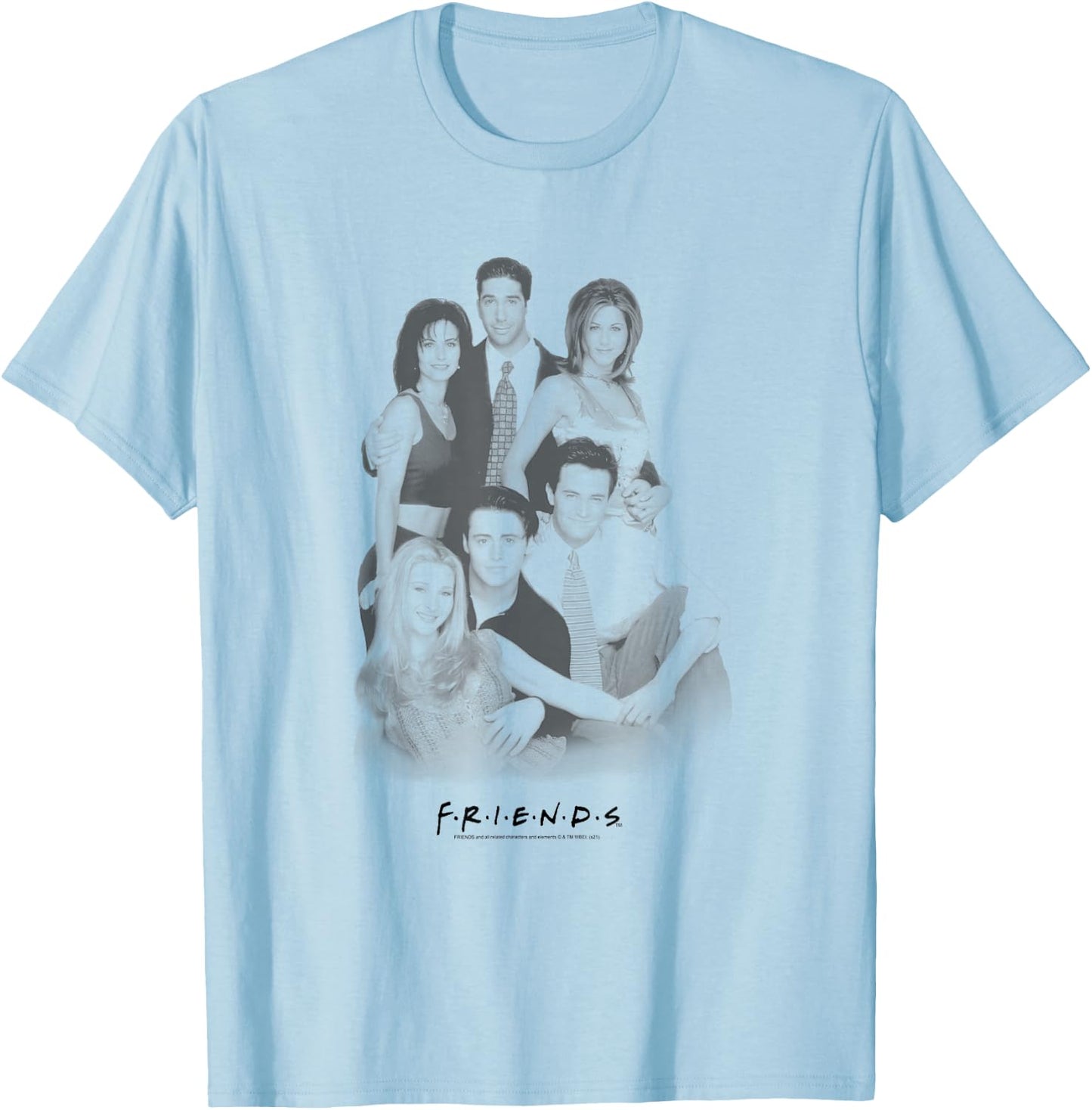 Friends Cast Group Shot Black and White Photo TV Show T-Shirt - T-Shirt | Light Blue