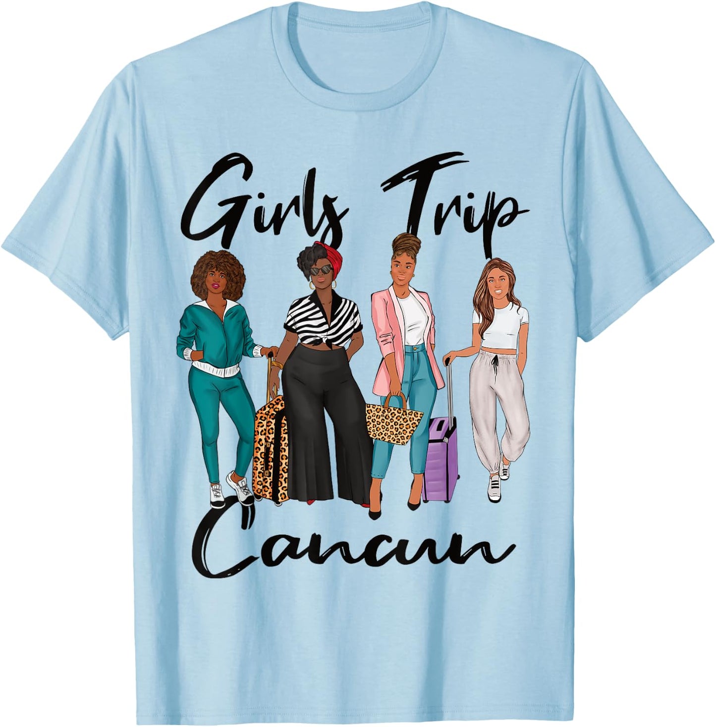 Girls Trip Cancun For Melanin Afro Black Vacation Women T-Shirt - T-Shirt | Light Blue