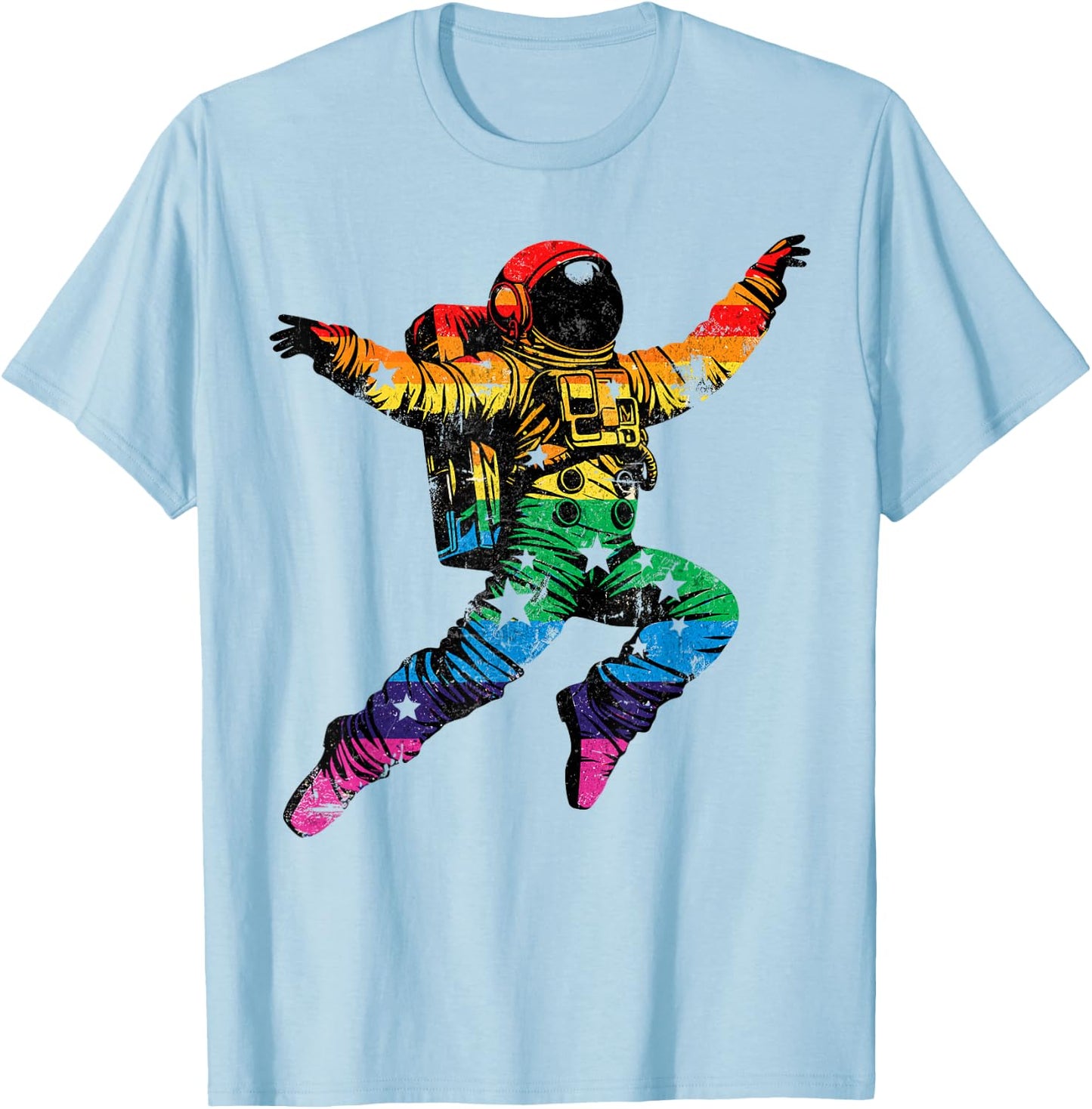 Astronaut Moon Rainbow Flag Space LGBTQ+ Gay Pride Ally T-Shirt - T-Shirt | Light Blue