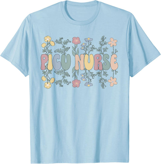 Groovy PICU Nurse Pediatric Intensive Care Unit T-Shirt - T-Shirt | Light Blue