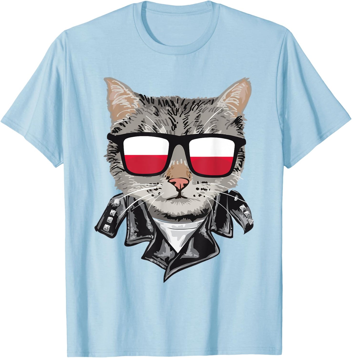 Cat Poland Flag Sunglasses - Cool Polish Cat T-Shirt - T-Shirt | Light Blue