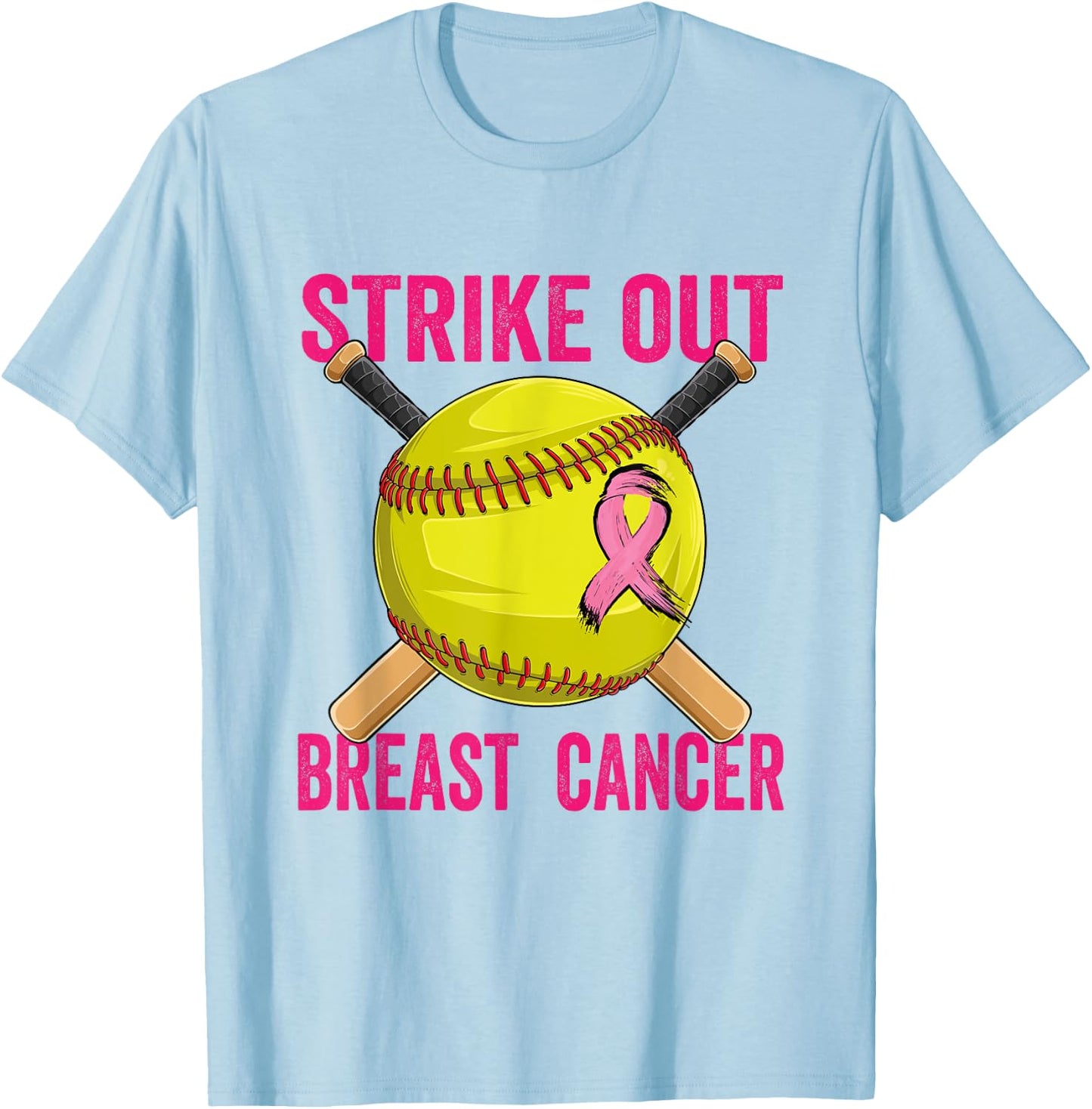 Strike Out Breast Cancer Awareness Softball Fighters T-Shirt - T-Shirt | Light Blue