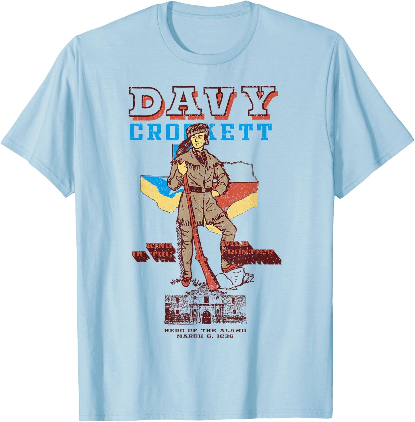 Davy Crockett Texas Alamo Cowboy Vintage Souvenir T-Shirt - T-Shirt | Light Blue