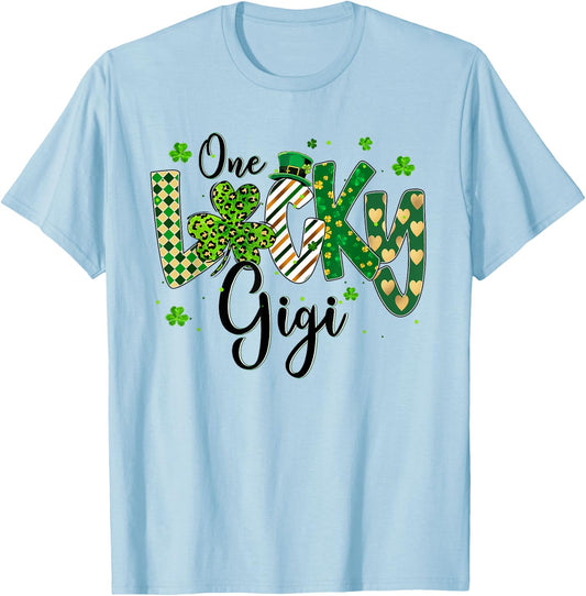 Shamrock One Lucky Gigi St. Patrick's Day Mother Mom T-Shirt - T-Shirt | Light Blue