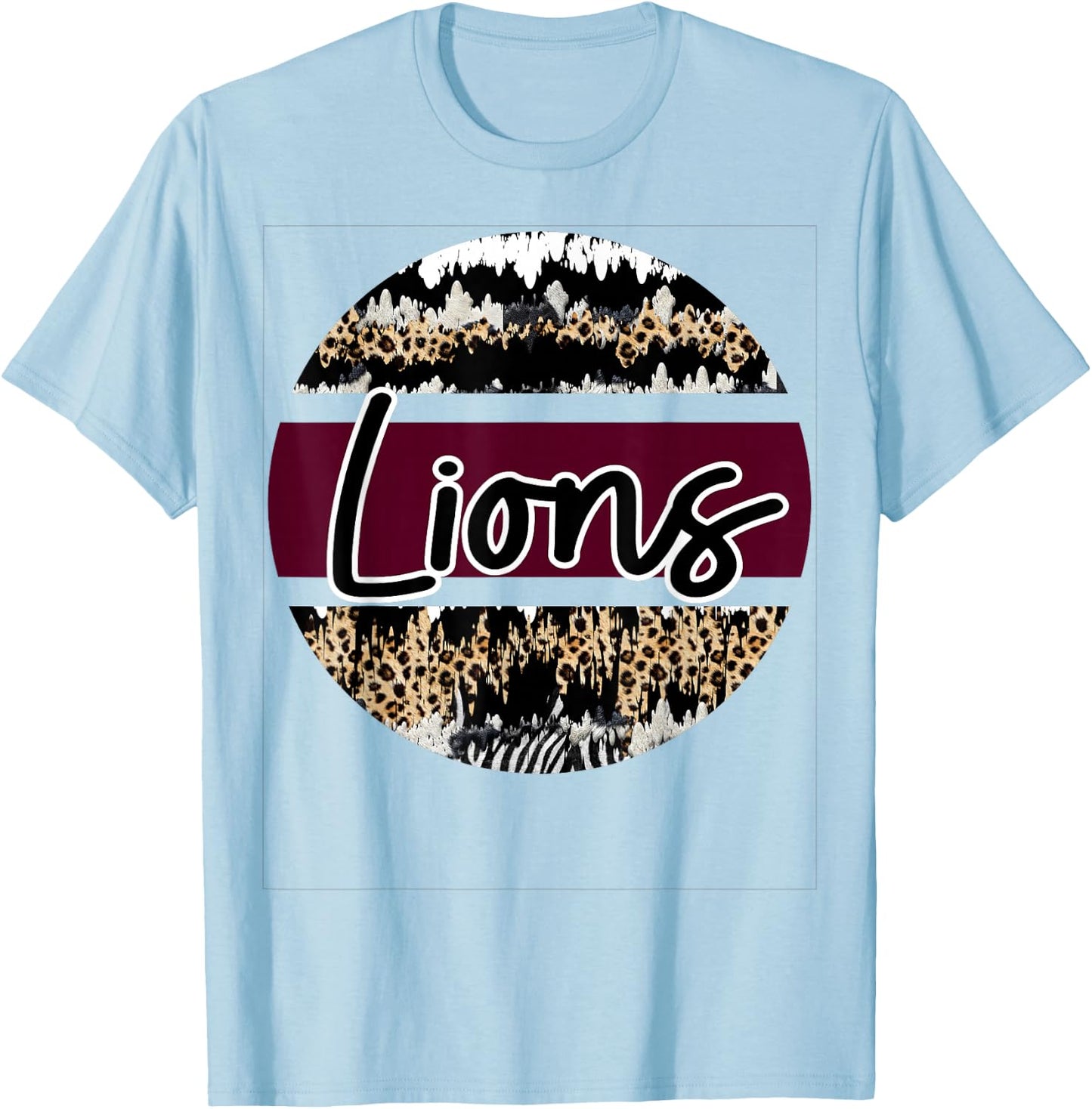 Lions Maroon White School Spirit T-Shirt - T-Shirt | Light Blue