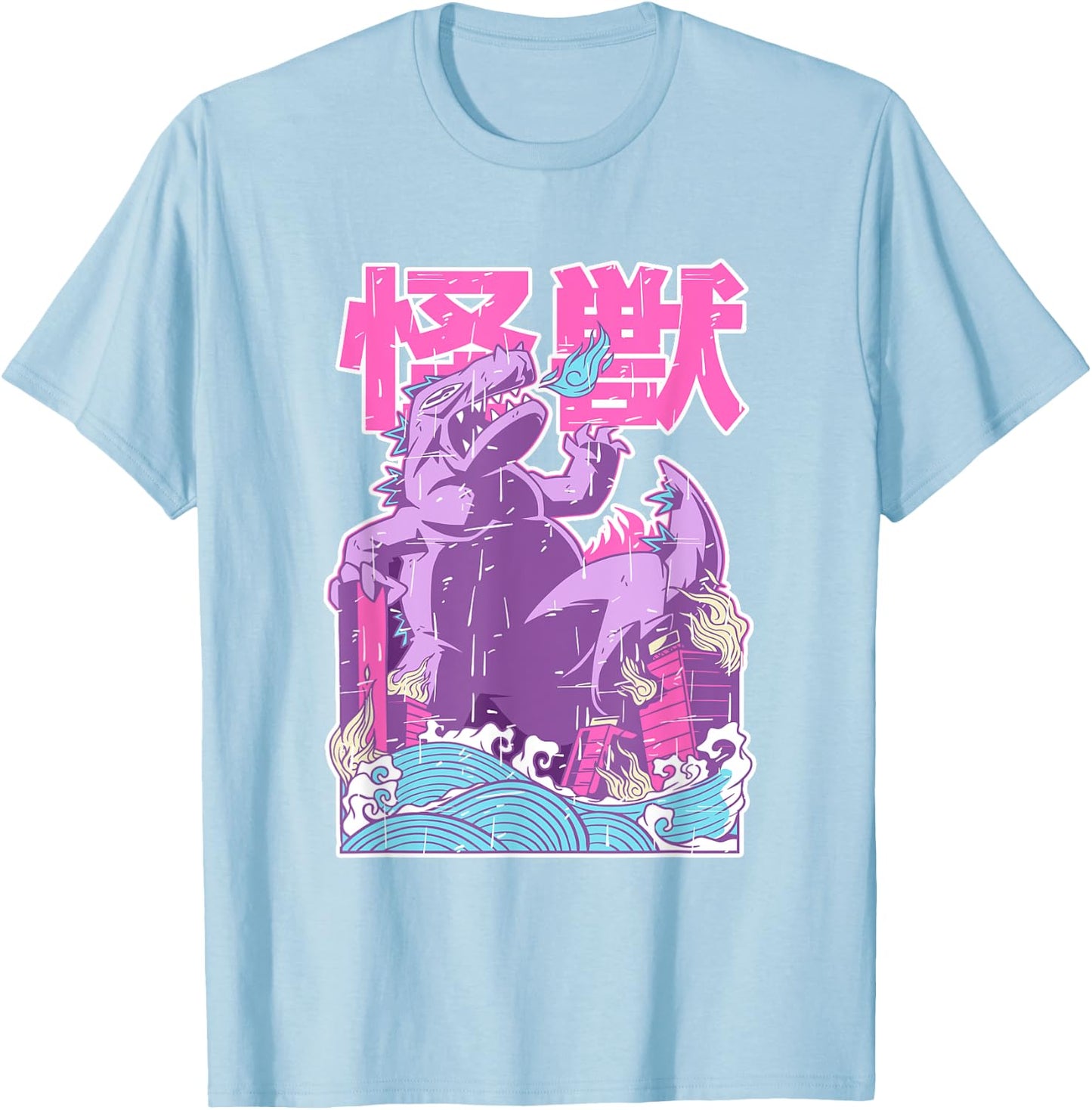 Kaiju Vintage Anime Japanese Monster City Attack Cute Pastel T-Shirt - T-Shirt | Light Blue