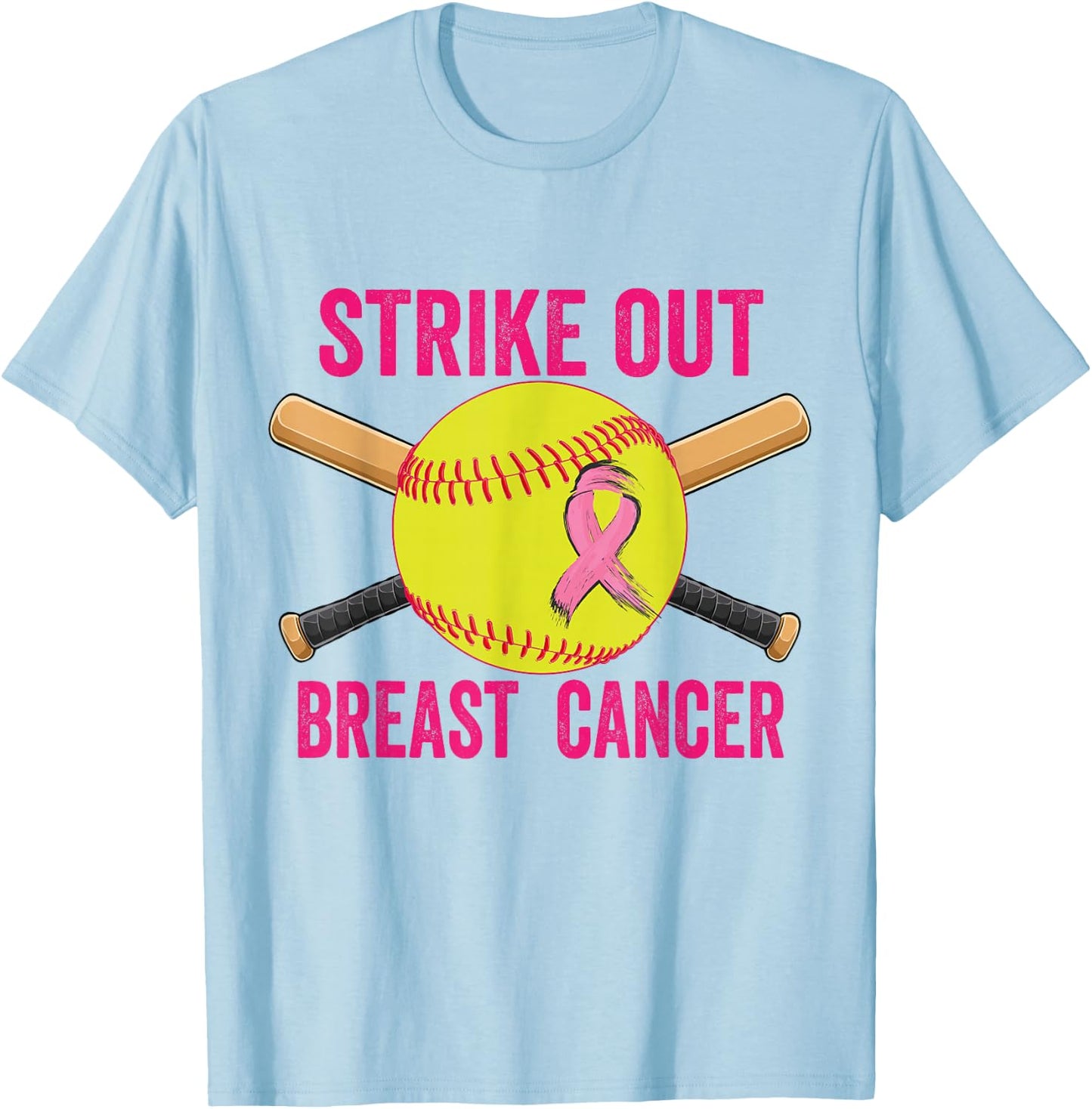 Strike Out Breast Cancer Awareness Softball Fighters T-Shirt - T-Shirt | Light Blue