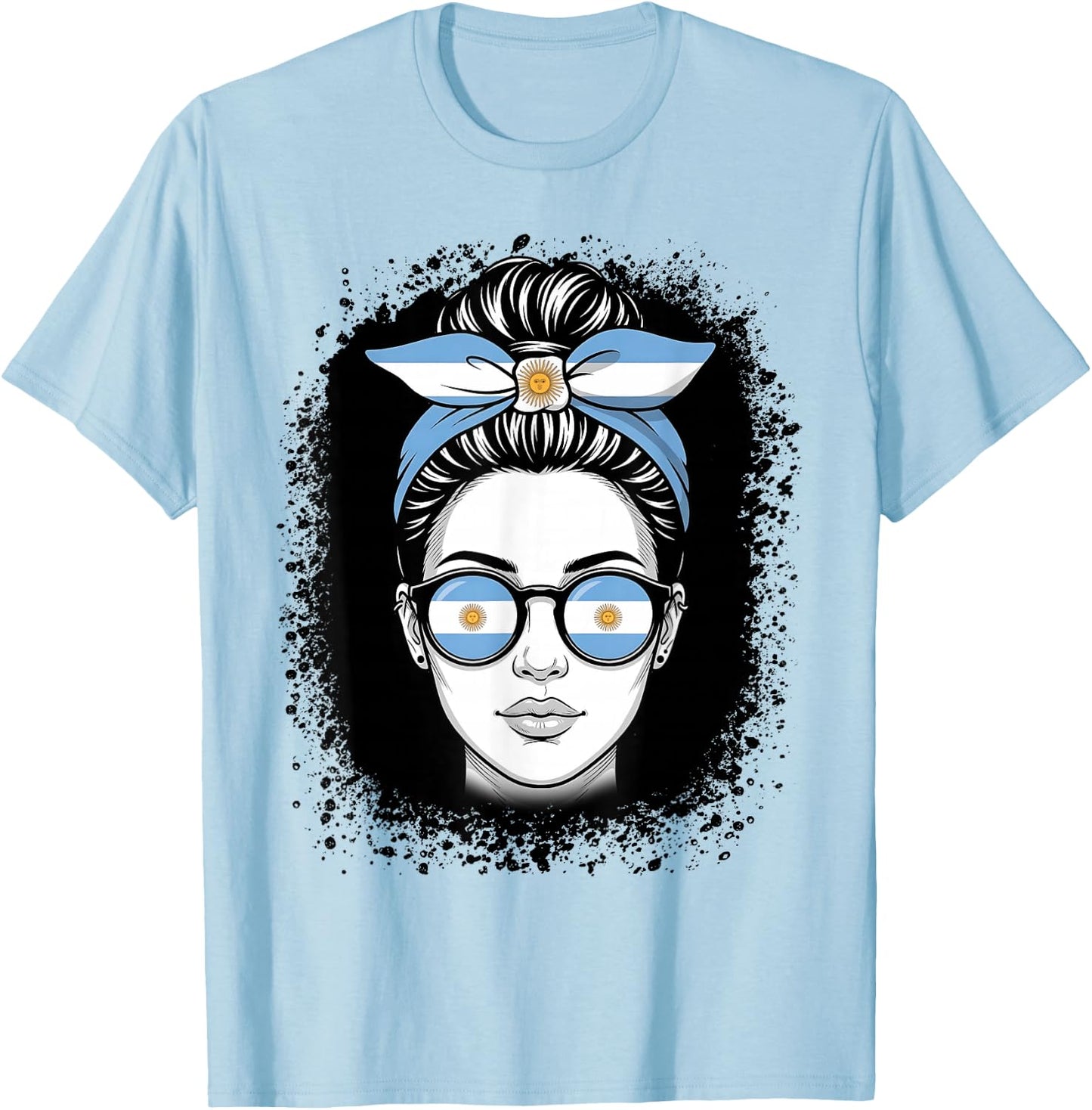 Argentina Flag Messy Bun Woman Travel Pride T-Shirt - T-Shirt | Light Blue