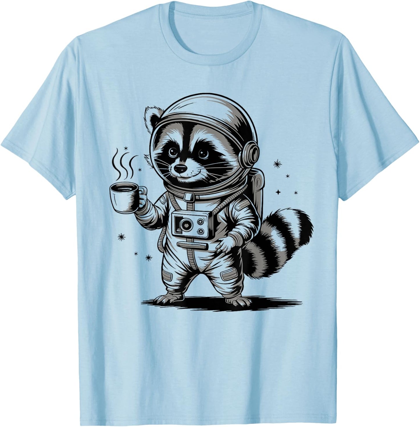 Funny Vintage Raccoon Lovers Coffee Astronaut Raccoon T-Shirt - T-Shirt | Light Blue