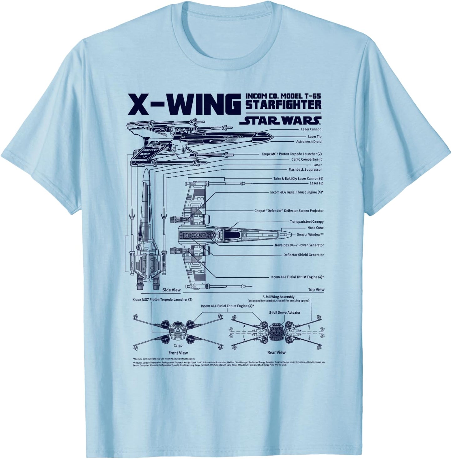 Star Wars X-Wing Schematic Specs Graphic T-Shirt - T-Shirt | Light Blue