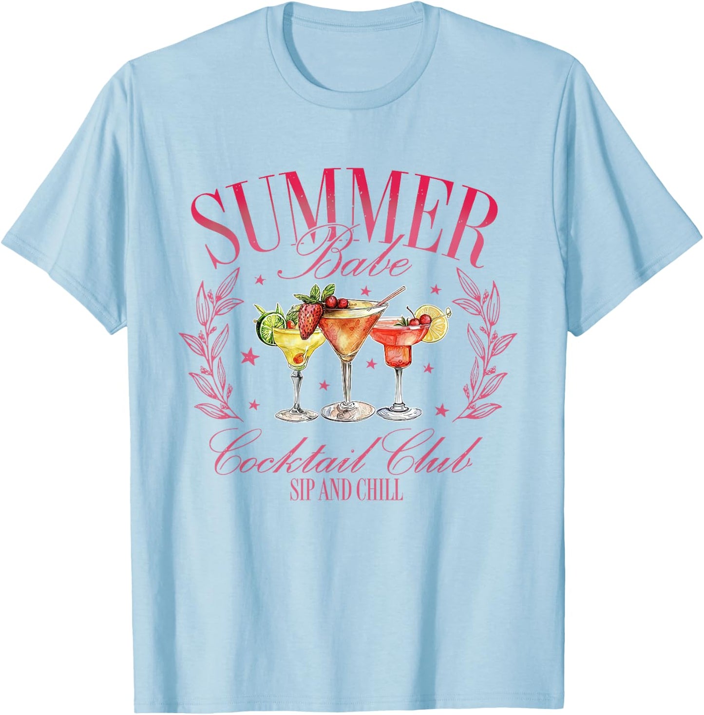 Vintage Retro Summer Babe Cocktail Club Drinking Lovers T-Shirt - T-Shirt | Light Blue