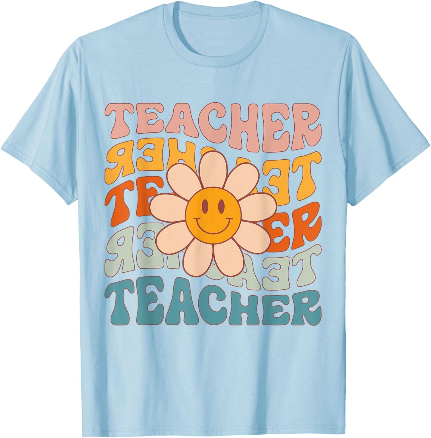 Retro Teacher Daisy Colorful - Elementary School Teacher T-Shirt - T-Shirt | Light Blue