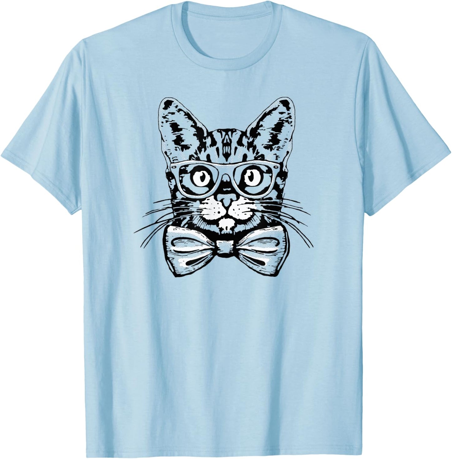 Hipster Cat Bowtie Glasses Pop Art Funny Cute Cat Lover Women Kids T-Shirt - T-Shirt | Light Blue