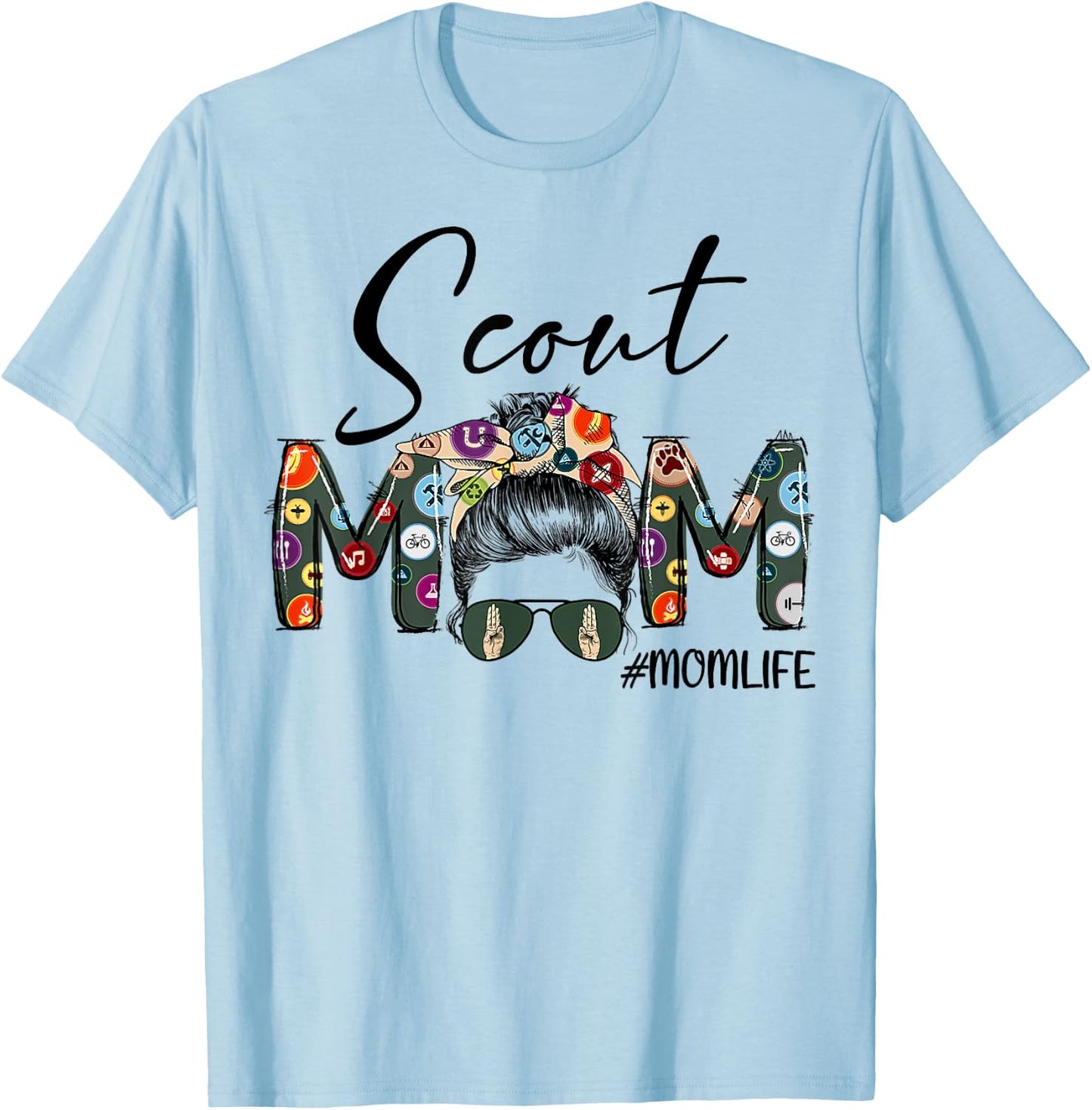 Scouting Scout Mom Life Messy Bun Hair Mother's Day T-Shirt - T-Shirt | Light Blue