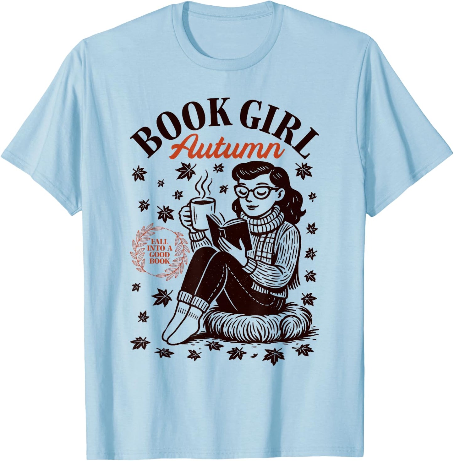 Book Girl Autumn Fall Reading Lover Vintage Fall Vibes T-Shirt - T-Shirt | Light Blue