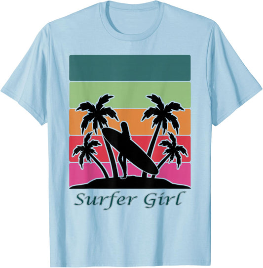 Surfer Girl, Girls Surfing T-Shirt - T-Shirt | Light Blue