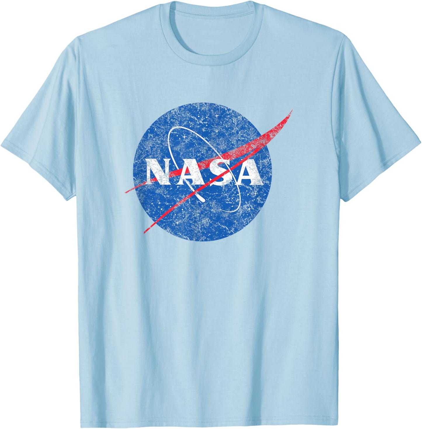 Officially Licensed NASA Meatball Logo Space Crew Distressed T-Shirt - T-Shirt | Light Blue