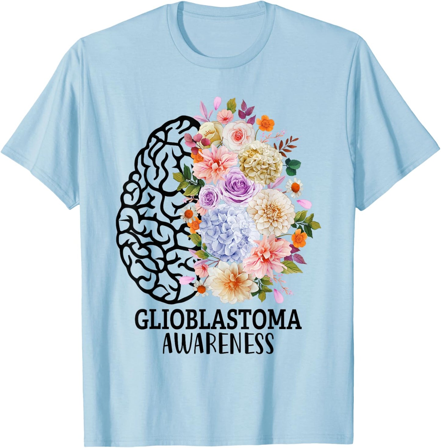 Floral Glioblastoma Awareness Month Brain Cancer T-Shirt - T-Shirt | Light Blue
