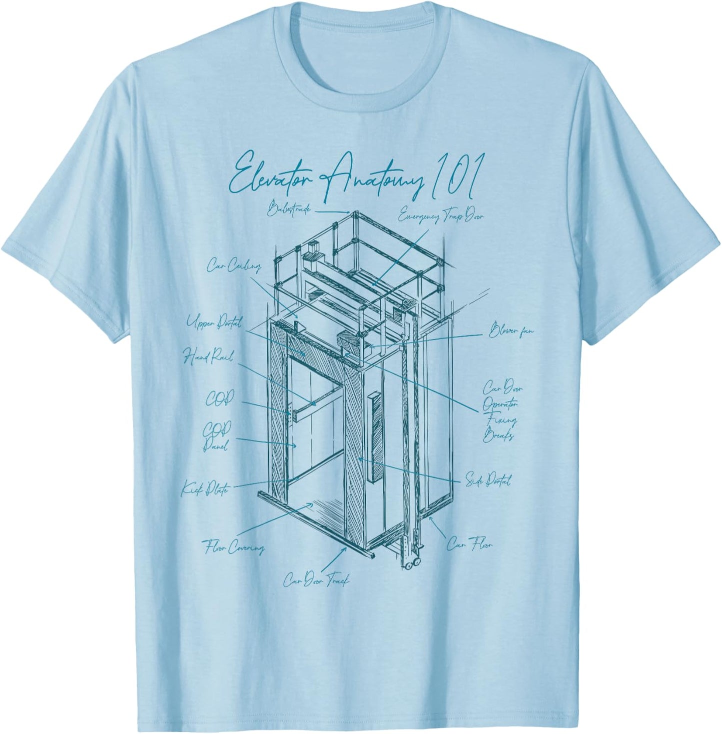 Anatomy of Elevator Construction Elevator Mechanic Liftman T-Shirt - T-Shirt | Light Blue