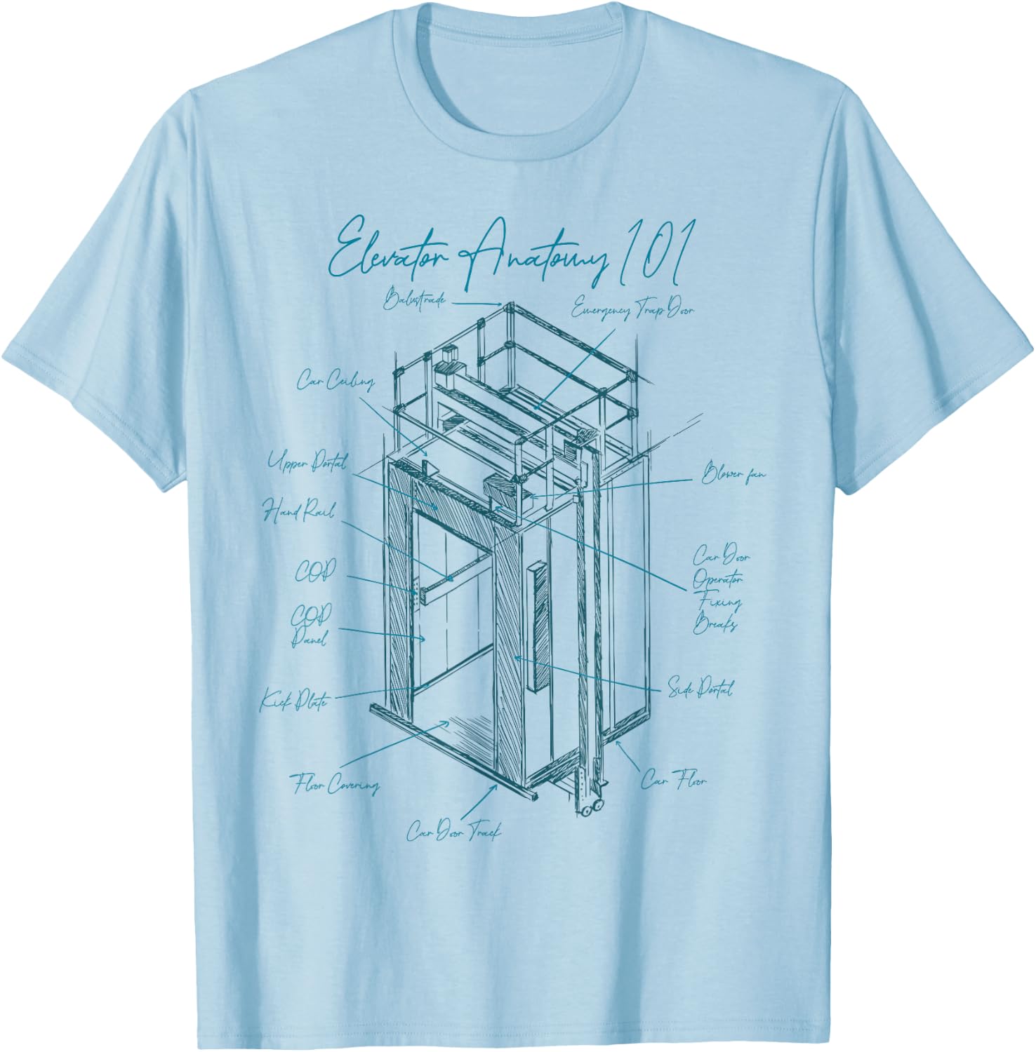 Anatomy of Elevator Construction Elevator Mechanic Liftman T-Shirt - T-Shirt | Light Blue