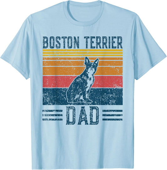 Dog Papa - Vintage Boston Terrier Dad Men Women T-Shirt - T-Shirt | Light Blue