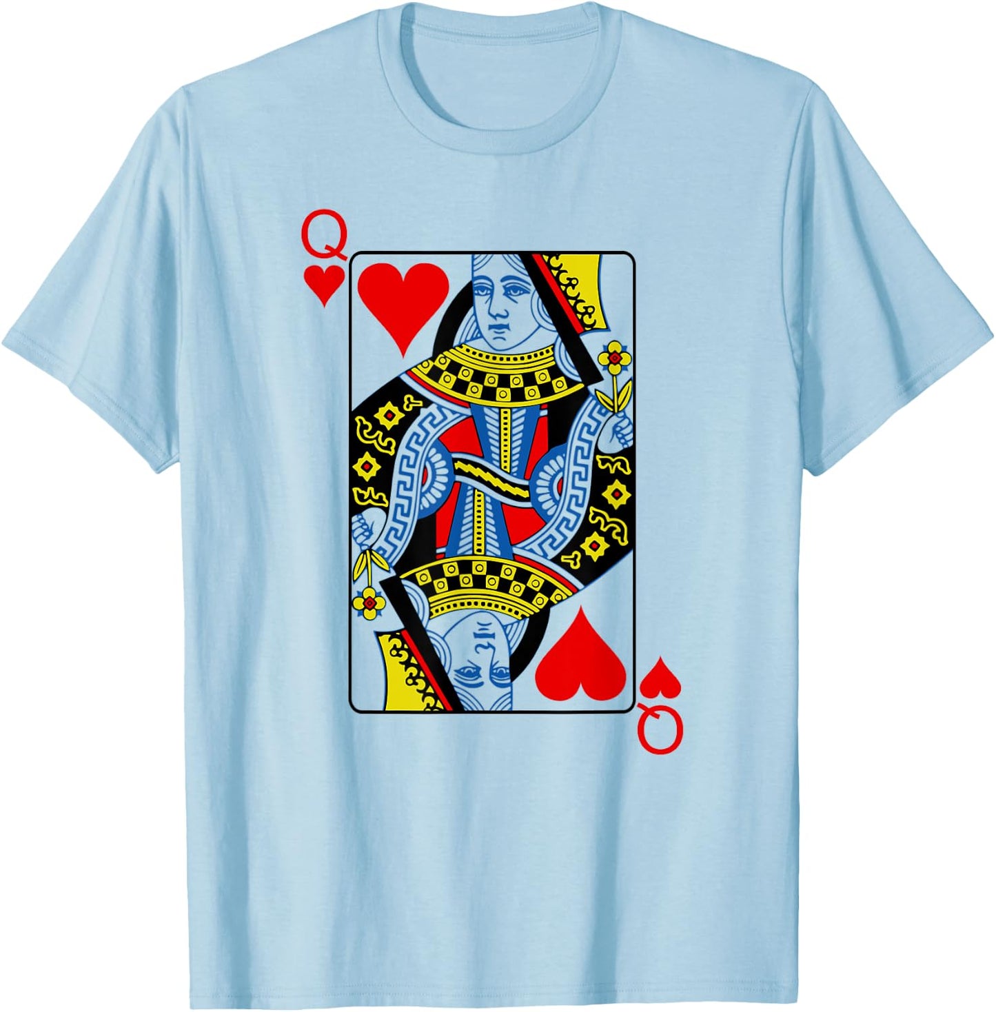 Queen Of Hearts Playing Cards Poker T-Shirt - T-Shirt | Light Blue
