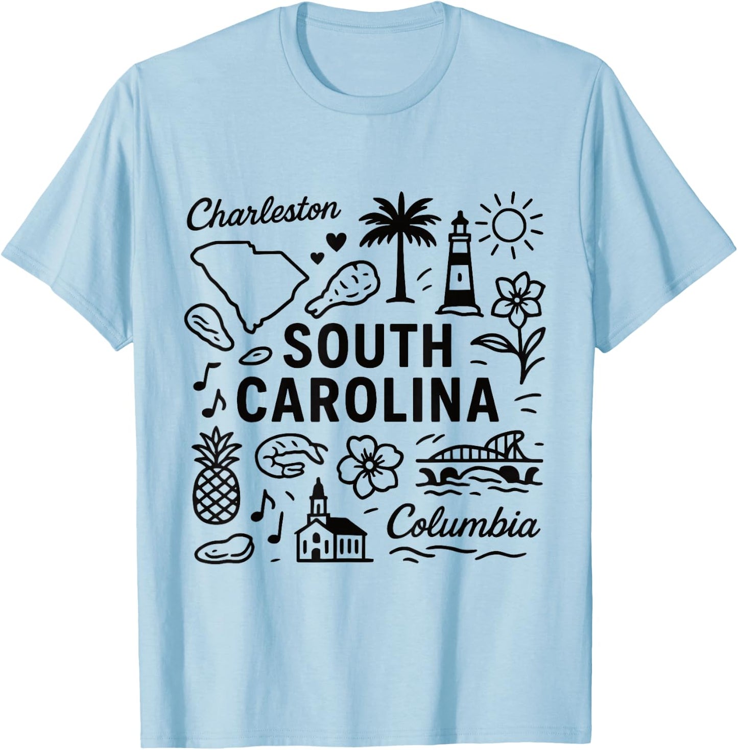 South Carolina USA State Symbols Vintage Souvenir Cute T-Shirt - T-Shirt | Light Blue