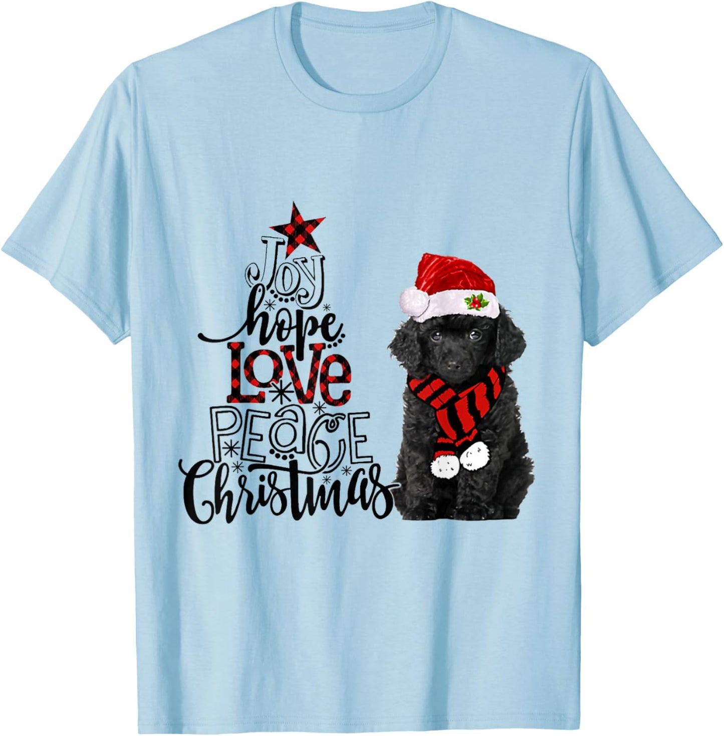 Joy Hope Love Peace Christmas Black Toy Poodle 2020 T-Shirt - T-Shirt | Light Blue