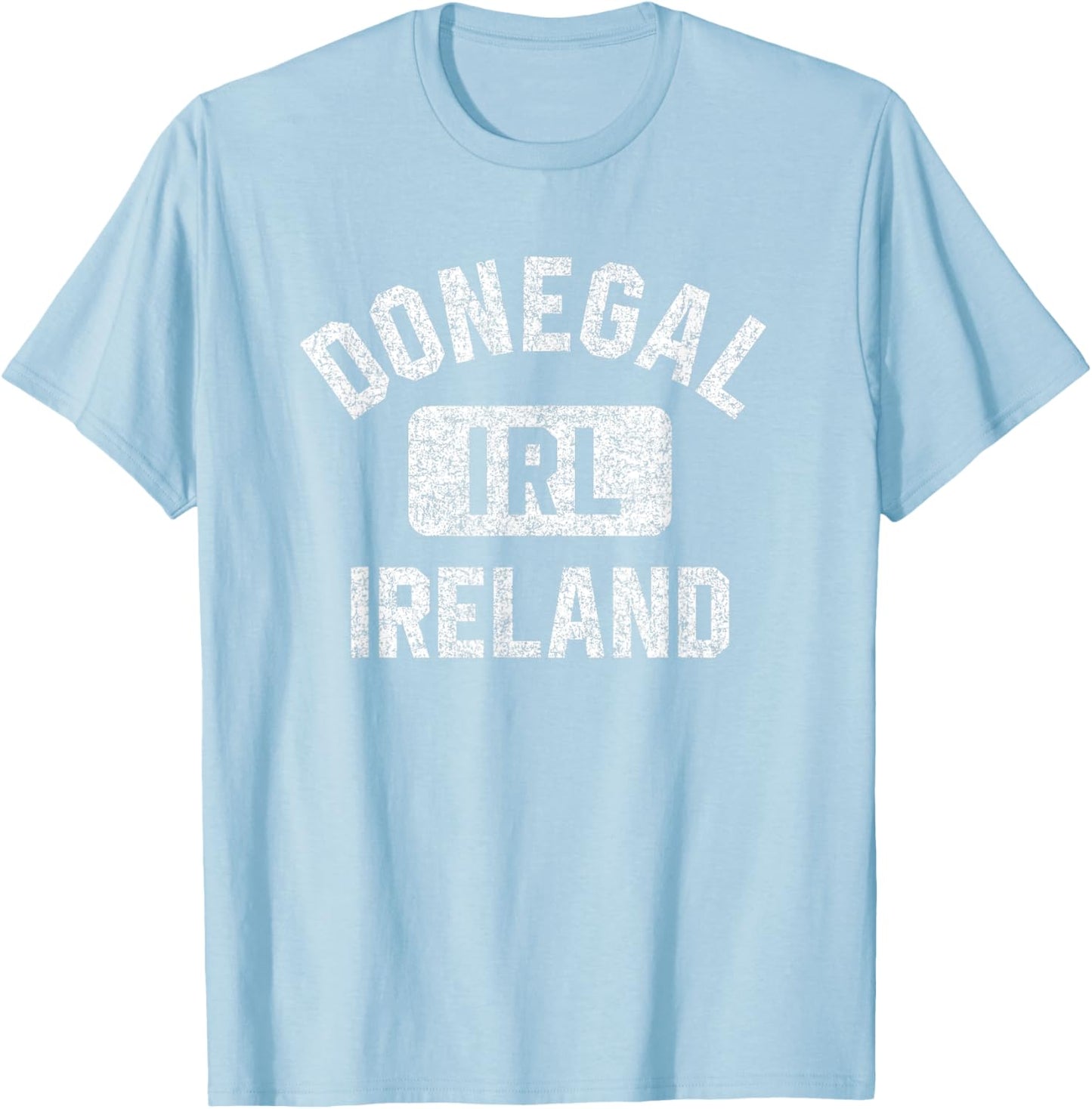 Donegal Ireland IRL Gym Style Green w Distressed White Print T-Shirt - T-Shirt | Light Blue