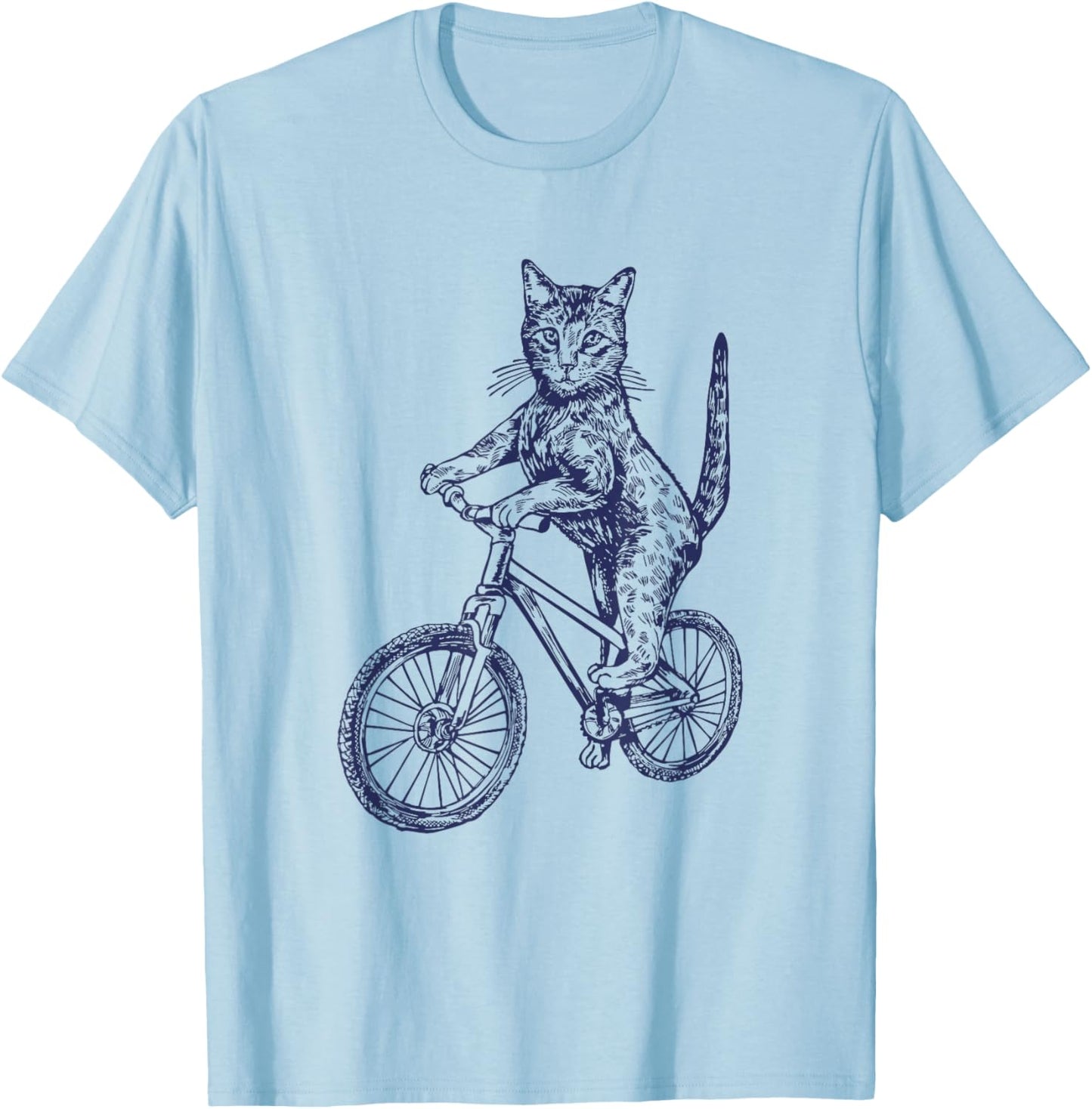 Cat Cycling Bicycle Funny Biker Cute Animal Biking Bike T-Shirt - T-Shirt | Light Blue