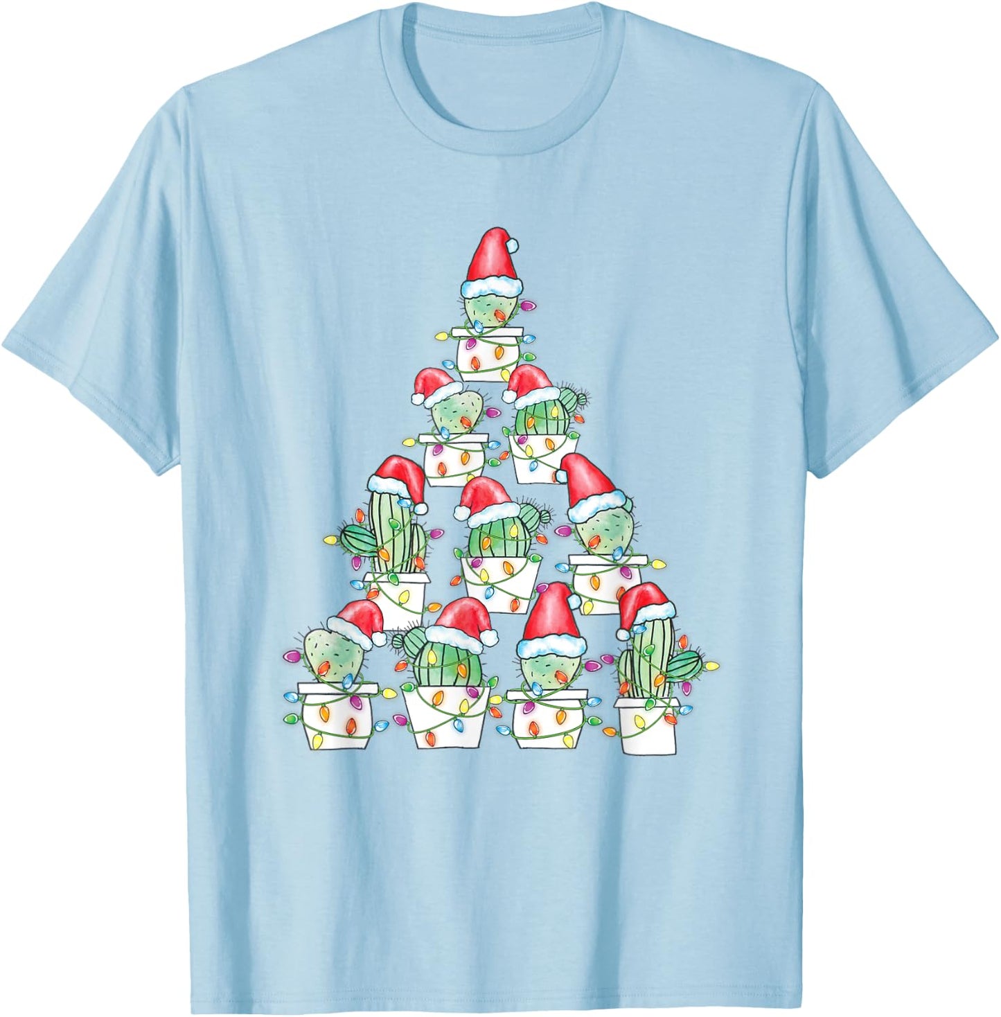 Christmas Cactus Xmas Tree Lights Succulent Cactus T-Shirt - T-Shirt | Light Blue