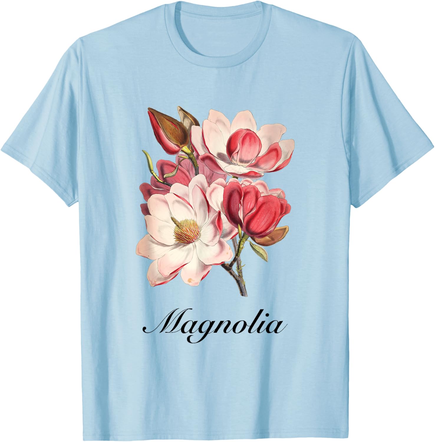 Vintage Magnolia Flower Floral Illustration Blossom Lovers T-Shirt - T-Shirt | Light Blue