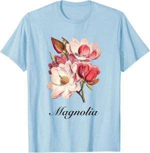 Vintage Magnolia Flower Floral Illustration Blossom Lovers T-Shirt - T-Shirt | Light Blue