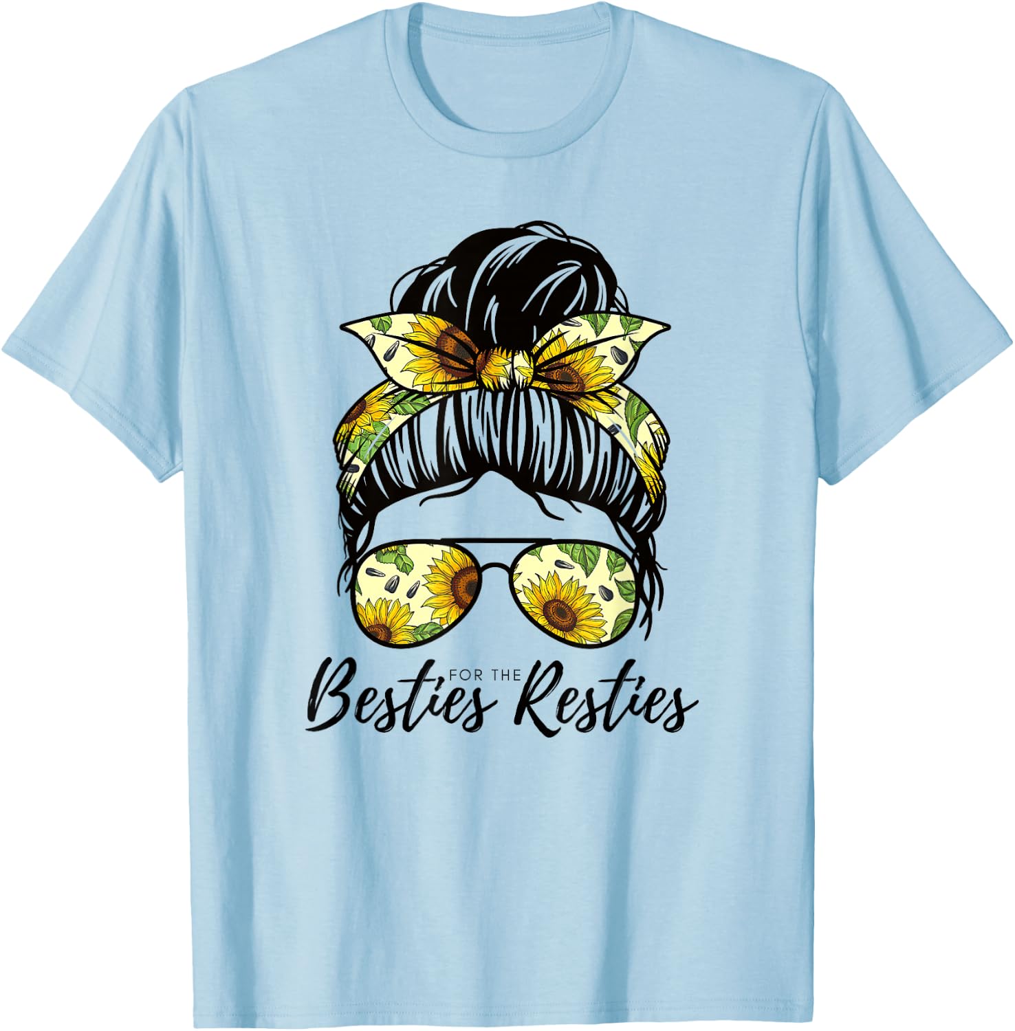 Besties For The Resties Hair Bandana Fits Mum and Me T-Shirt - T-Shirt | Light Blue