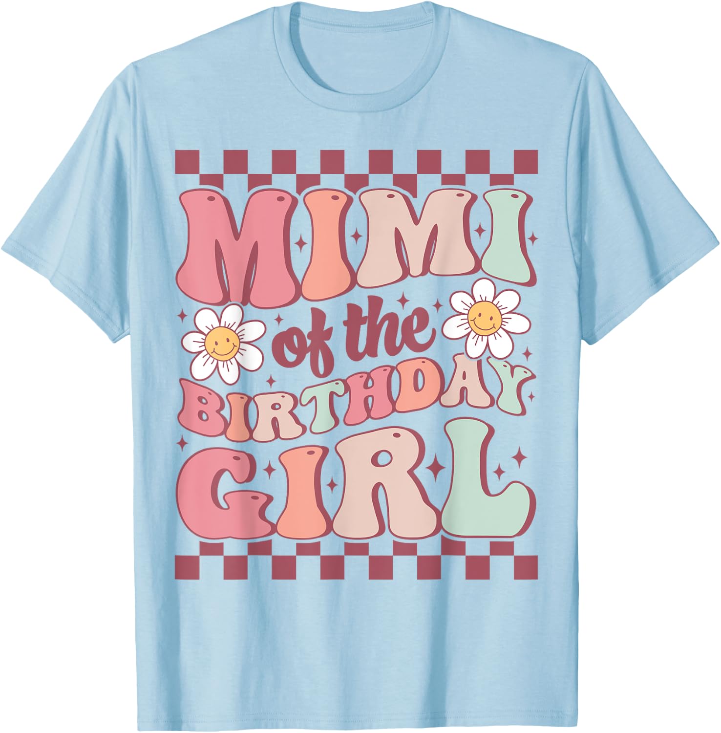 Mimi of The Birthday Girl Cute Family Groovy Birthday Party T-Shirt - T-Shirt | Light Blue