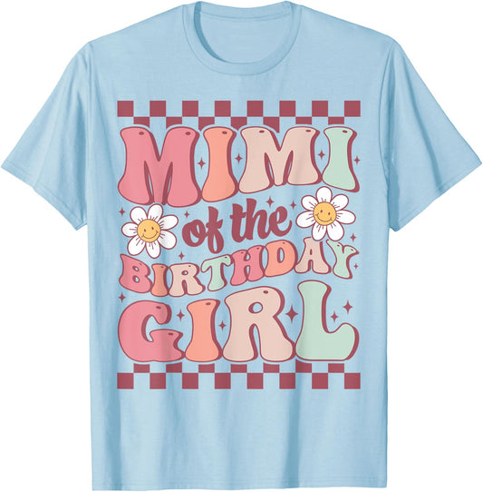 Mimi of The Birthday Girl Cute Family Groovy Birthday Party T-Shirt - T-Shirt | Light Blue