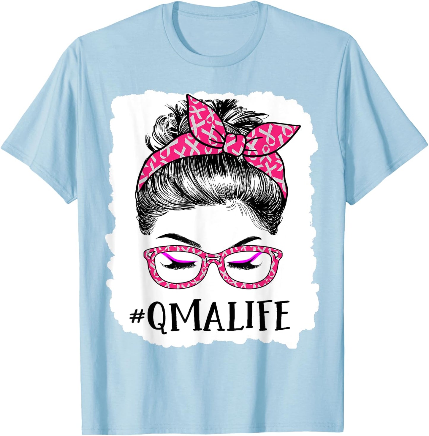 QMA Qualified Medication Aide In October We Wear Pink T-Shirt - T-Shirt | Light Blue
