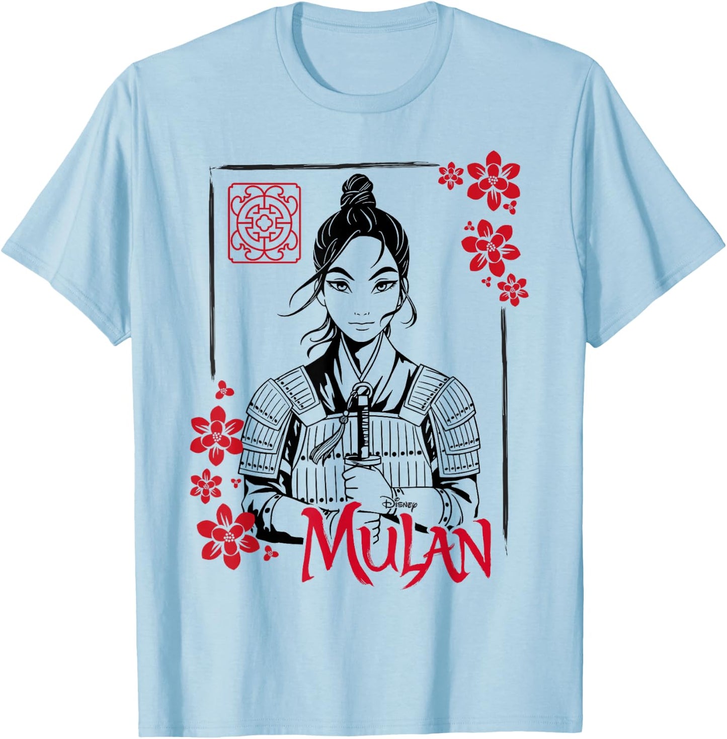 Disney Mulan Live Action Mulan Floral Ink Portrait Small T-Shirt - T-Shirt | Light Blue