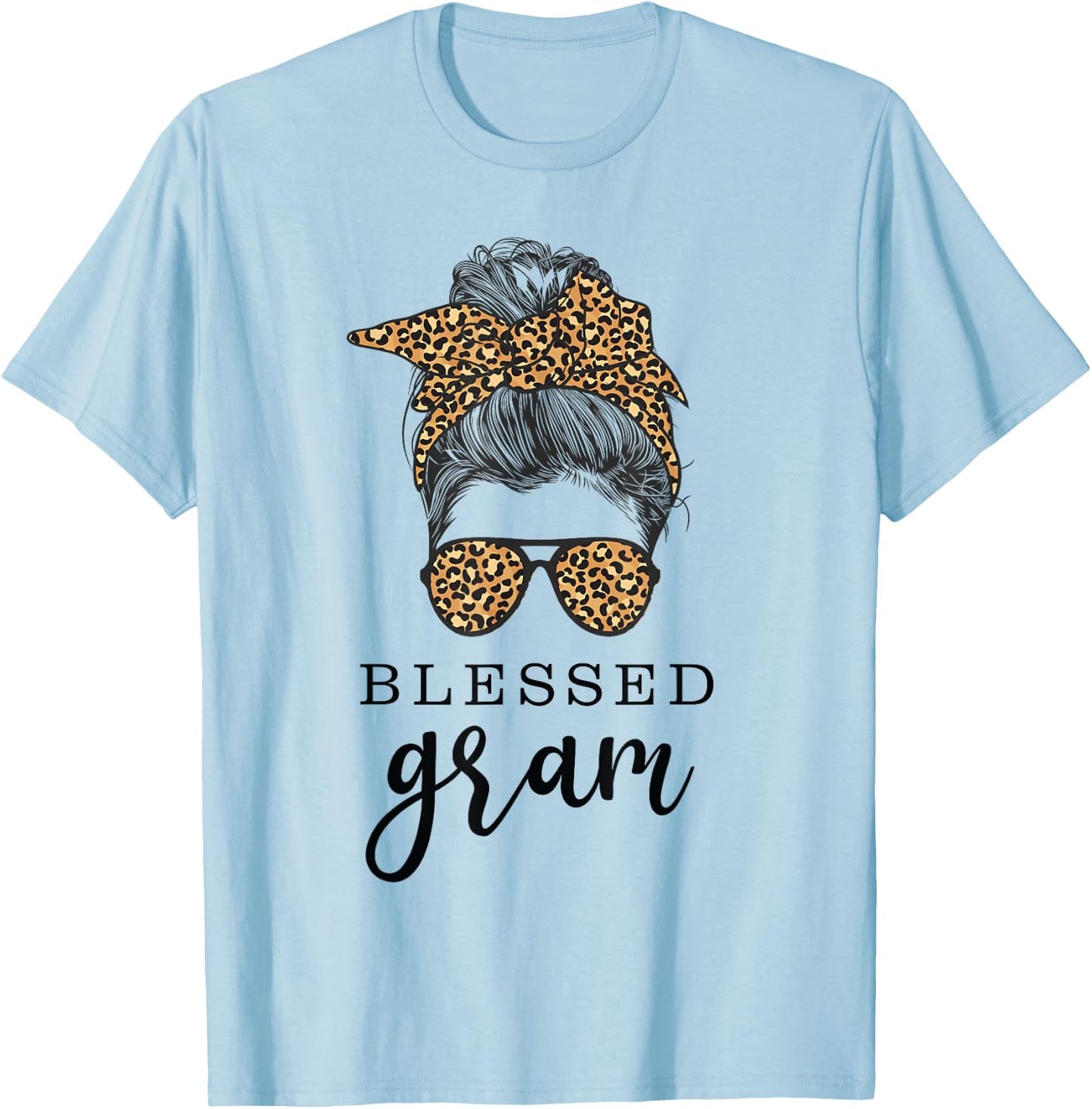 Blessed Gram Messy Bun Grandma T-Shirt - T-Shirt | Light Blue