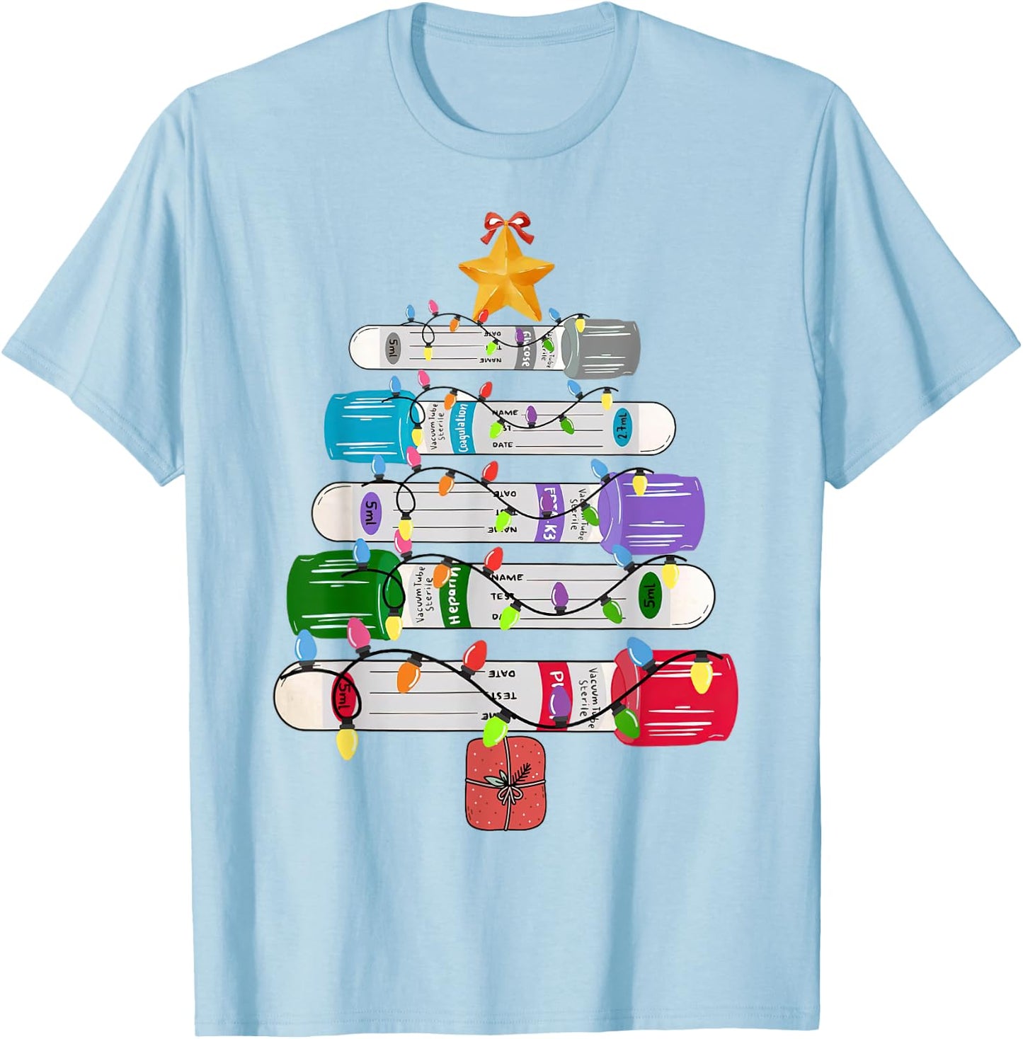 Test Tube Christmas, Phlebotomy Xmas, L@b Scientist Xmas T-Shirt - T-Shirt | Light Blue