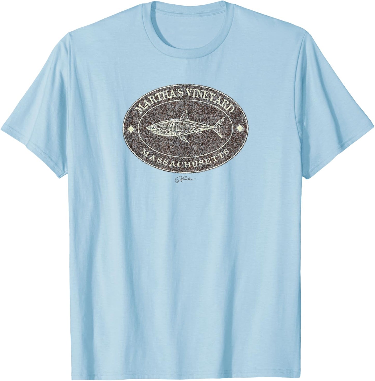 JCombs: Martha's Vineyard, MA, Great White Shark T-Shirt - T-Shirt | Light Blue